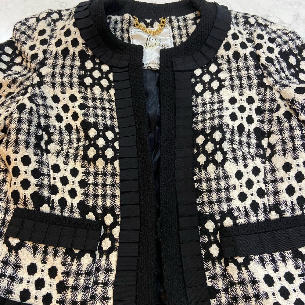 Milly Black and White Tweed Blazer
